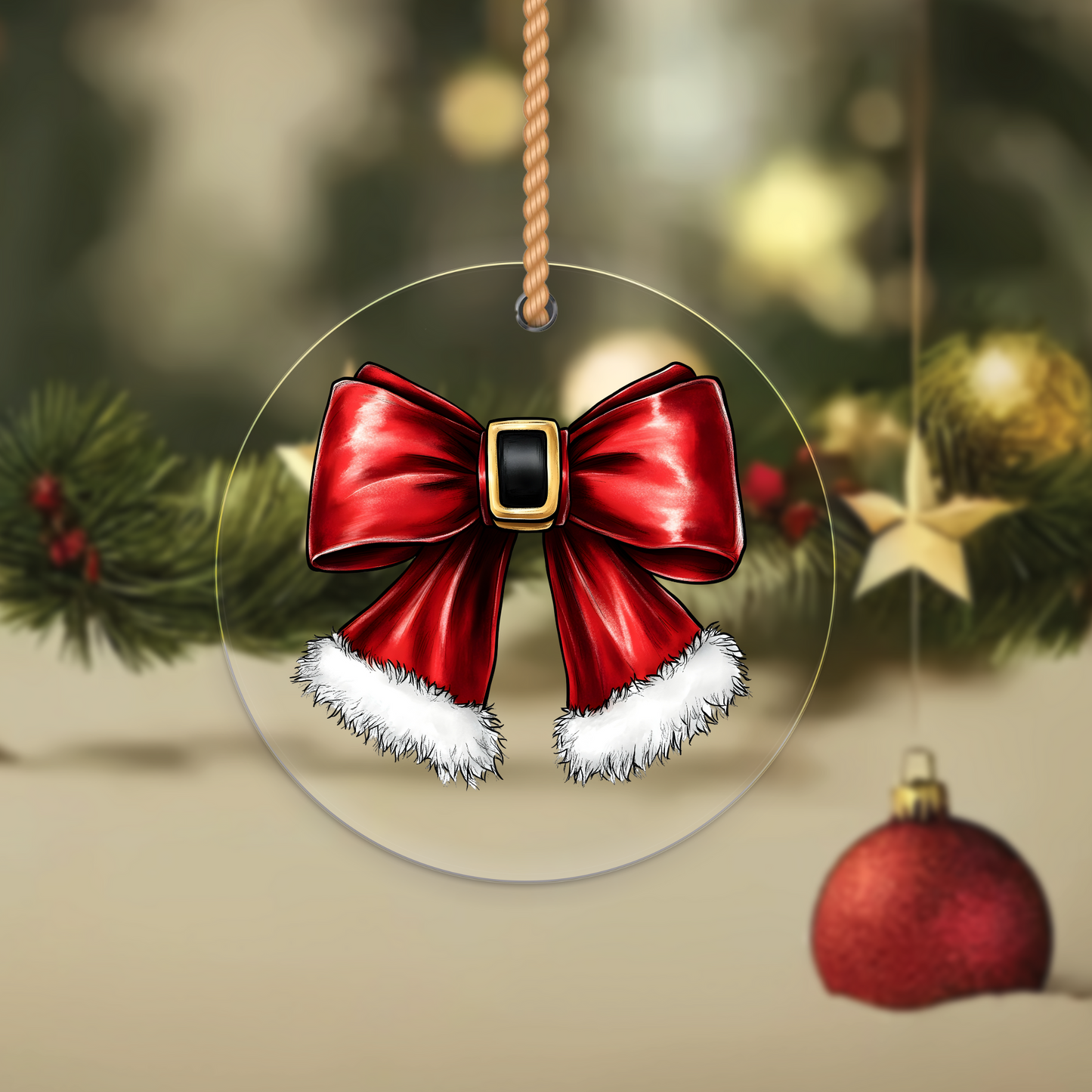 Santa ribbon bow- Christmas Ornament UV DTF