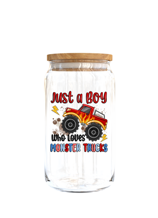 Just a boy who loves Monster Trucks-UV DTF DECAL 3"