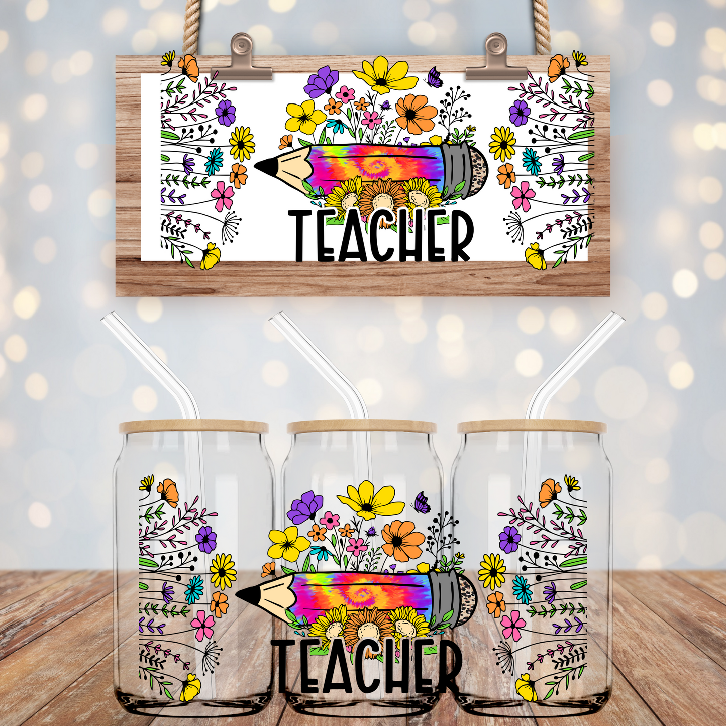 Teacher with Flowers - UV DTF Wrap