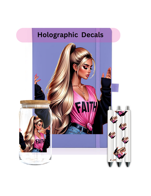 Faith (Blonde hair) -(HOLOGRAPHIC)-Journal UV DTF DECAL