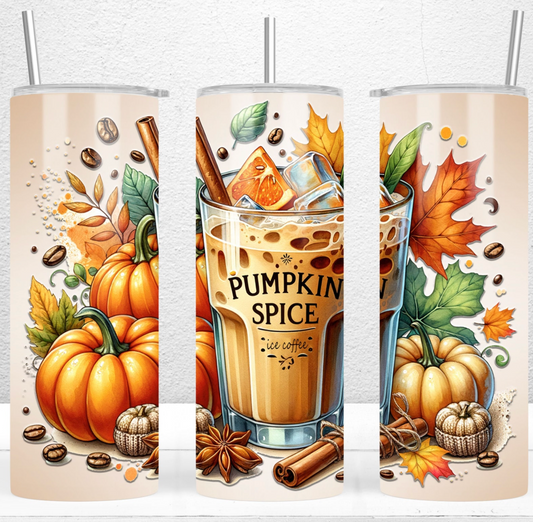 Pumpkin Spice Iced Coffee Tumbler Wrap, 20oz Skinny Tumbler Sublimation