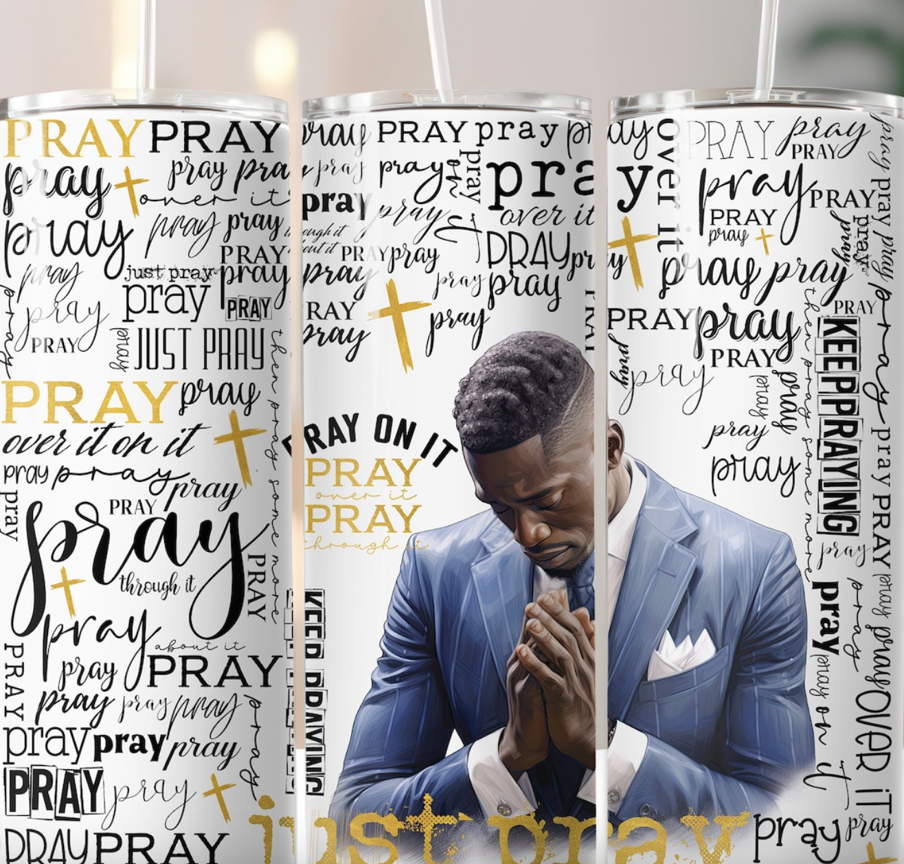 Black men praying-  20oz Skinny Tumbler Sublimation