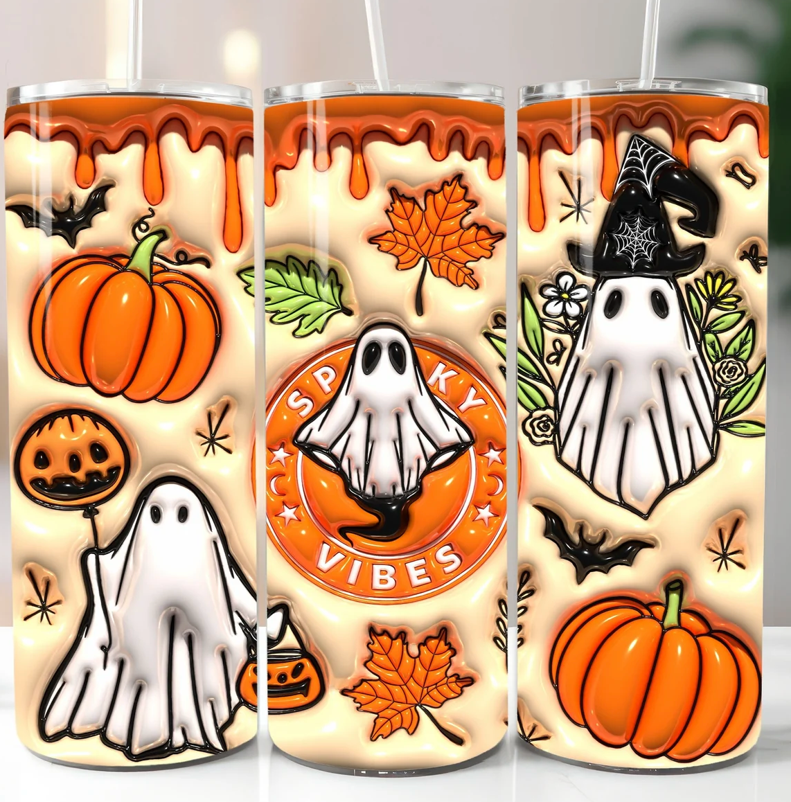 3D Orange Spooky Vibes Inflated  -20oz Skinny Tumbler