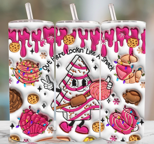 3D Christmas Tree Cake Inflated Tumbler Wrap, Out Here Lookin Like A Snack   -20oz Skinny Tumbler