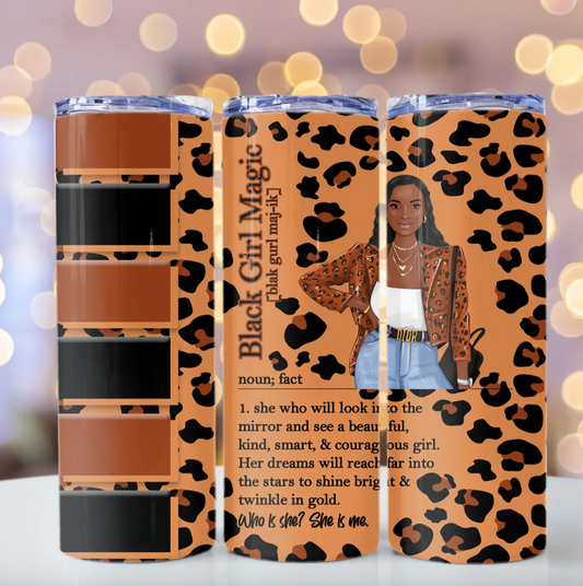 Definition Magic Black Girl Cheetah Print 20oz Skinny Tumbler Sublimation