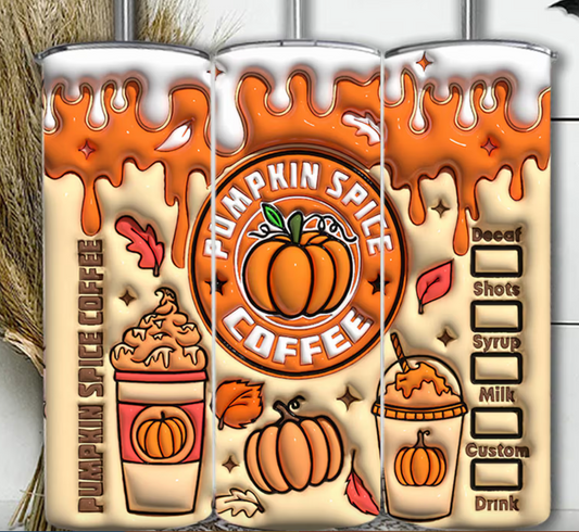 3D Pumpkin Spice Coffee Inflated   -20oz Skinny Tumbler