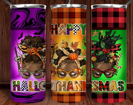 Happy Hallothanksmas-20oz Skinny Tumbler