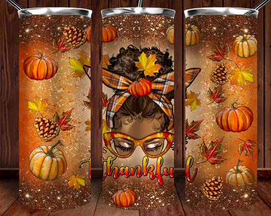 Thankful Thanksgiving theme (black girl) tumbler-20oz Skinny Tumbler