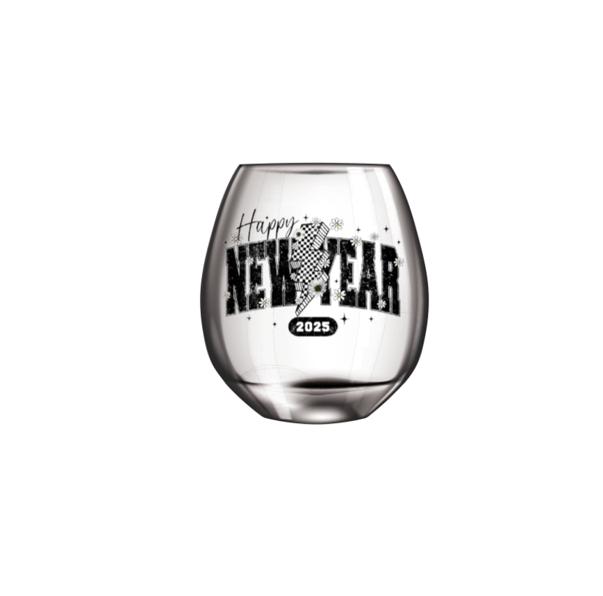 Happy New Year 2025 - UV DTF DECAL-can also be applied on Wine glasses