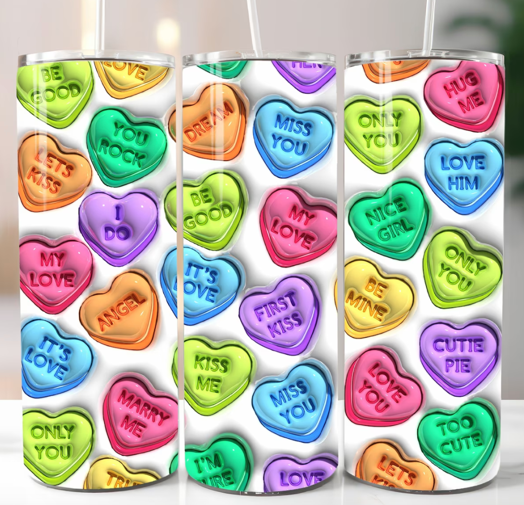 3D Colorful Heart Candy Inflated -20oz Skinny Tumbler