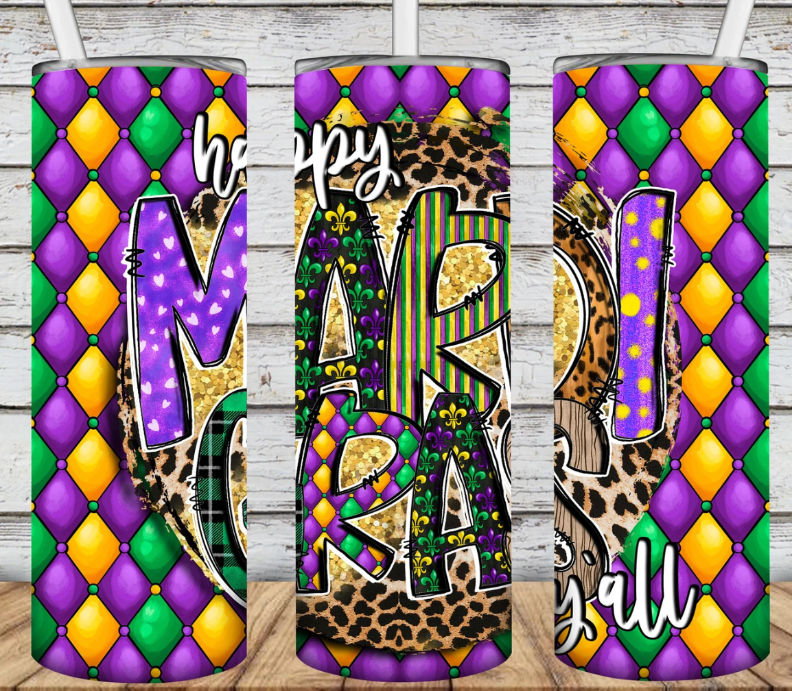 Mardi Gras Jeweled Mask Design-20oz Skinny Tumbler