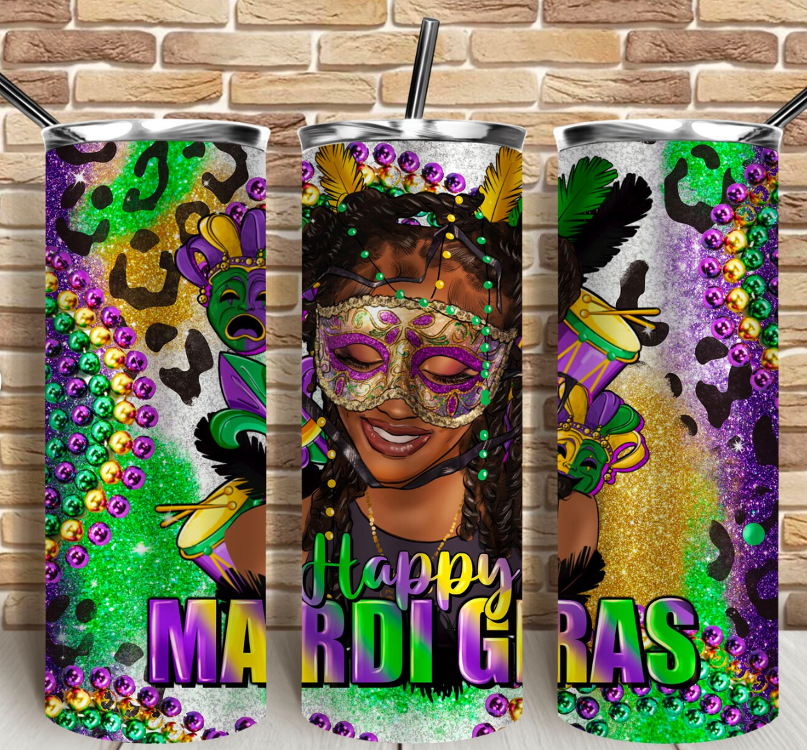 Happy Mardi Gras black woman -20oz Skinny Tumbler