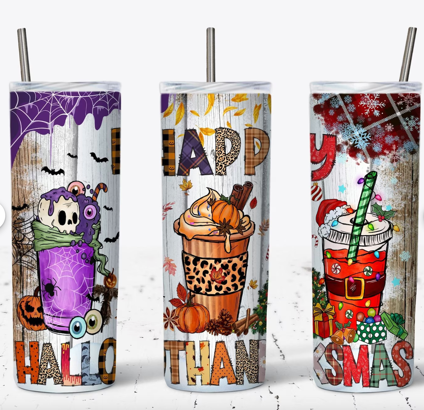 Happy Hallowthanksmas -20oz Skinny Tumbler