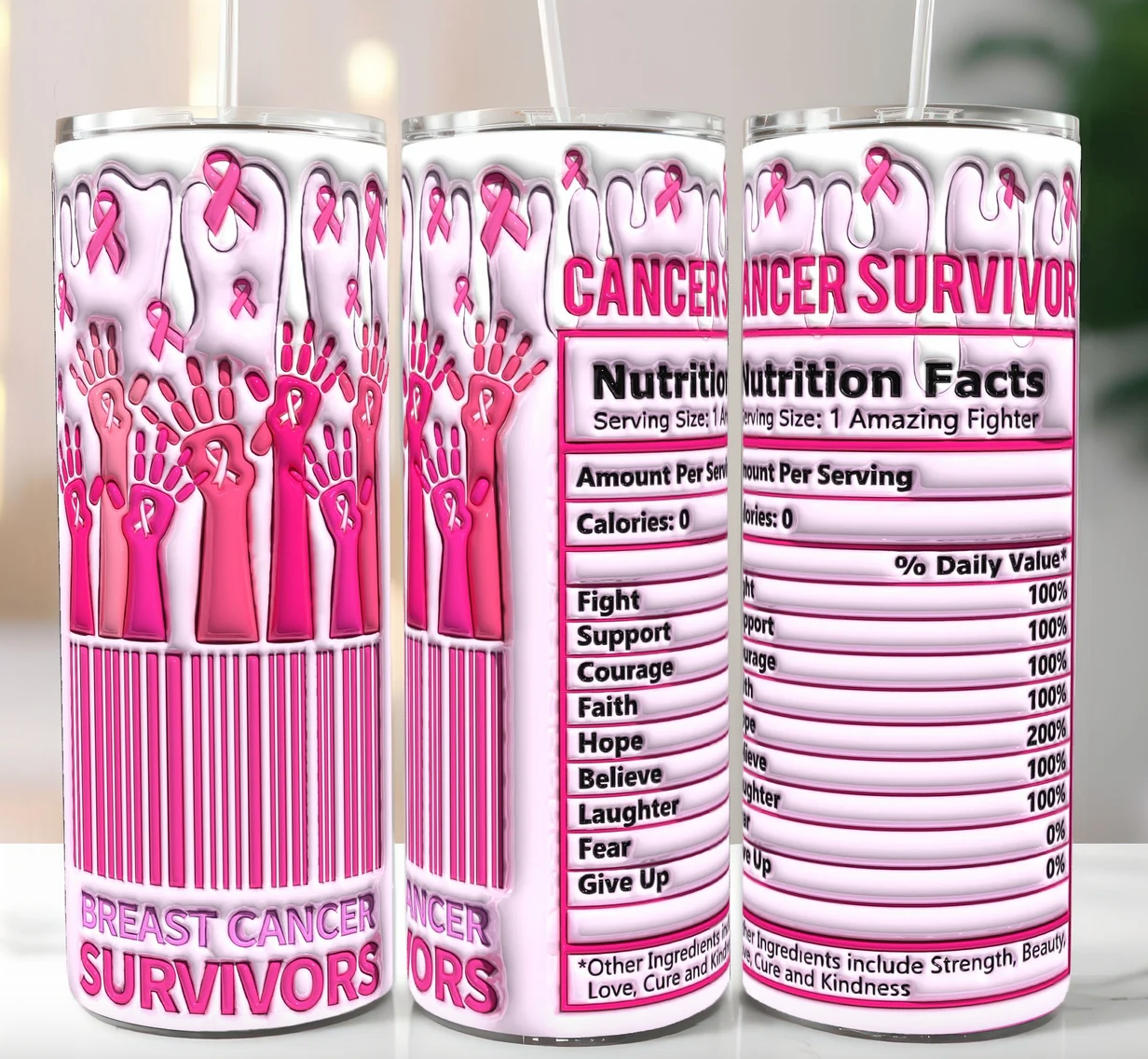 3D Breast Cancer Survivors Inflated  -20oz Skinny Tumbler