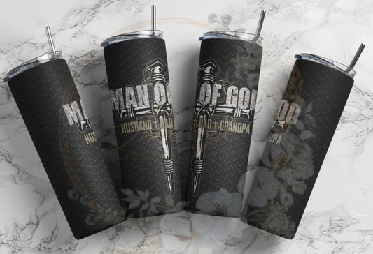 Man Of God Husband, Dad, Grandpa-  20oz Skinny Tumbler Sublimation