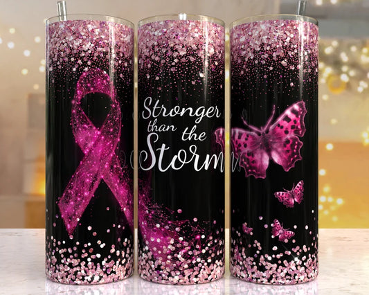 Stronger than the storm (breast cancer) -20oz Skinny Tumbler