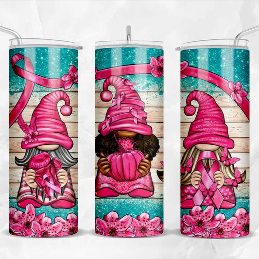 Breast Cancer gnomes and flower -20oz Skinny Tumbler