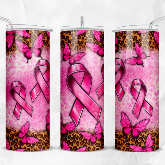 Leopard butterfly Breast Cancer-20oz Skinny Tumbler