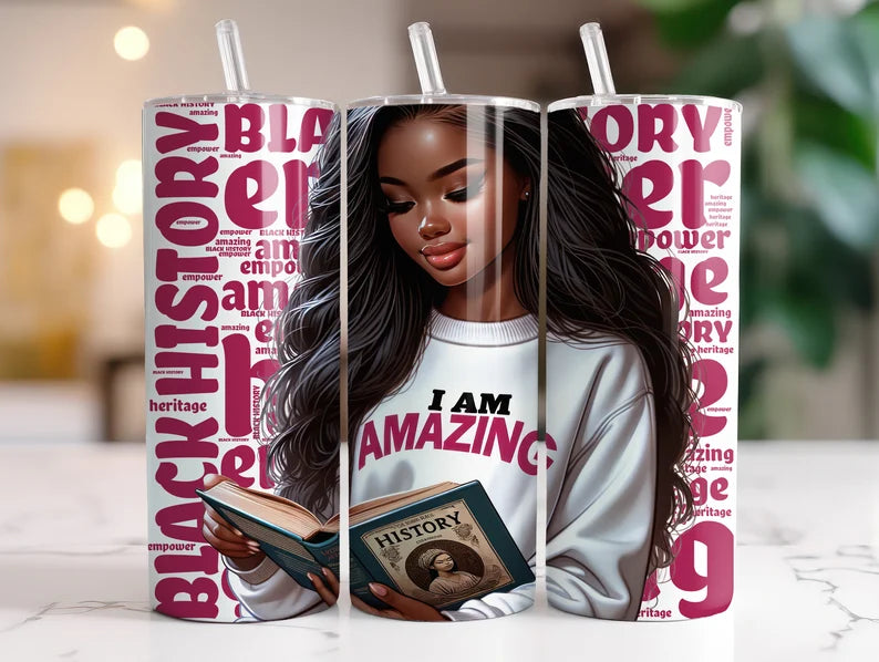 I am Amazing black grl  -20oz Skinny Tumbler