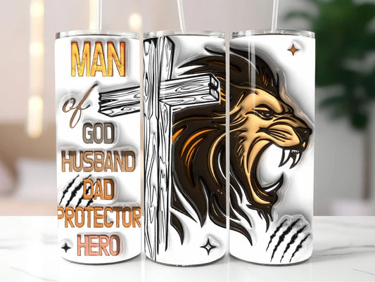 Man of God Tumbler Wrap Design with Lion-  20oz Skinny Tumbler Sublimation